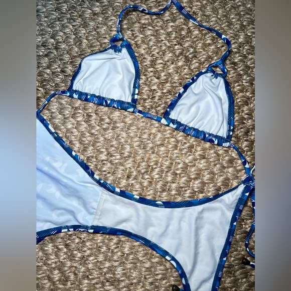 Blue geometric print bikini set with two bottoms, S AND XS, Thorsun - Picture 12 of 15